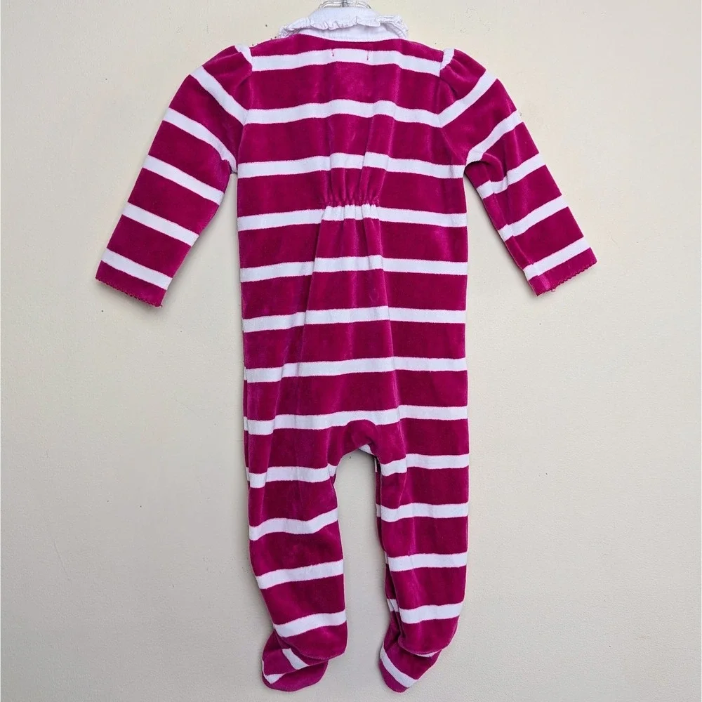 Polo Ralph Lauren Pink &‎ White Striped Velour Footie One Piece Romper 9 Months